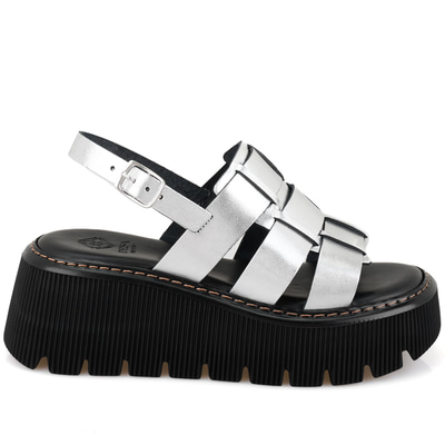 Kadın Gri Dolgu Tabanlı Deri Sandalet