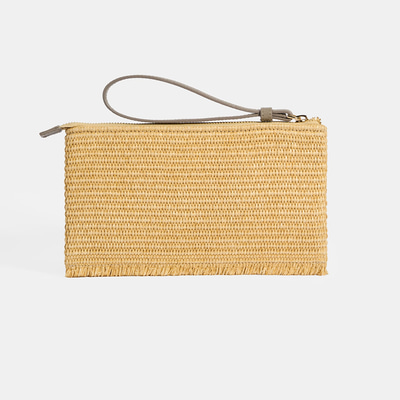 Kadın Gri Kedi Nakışlı Hasır Clutch