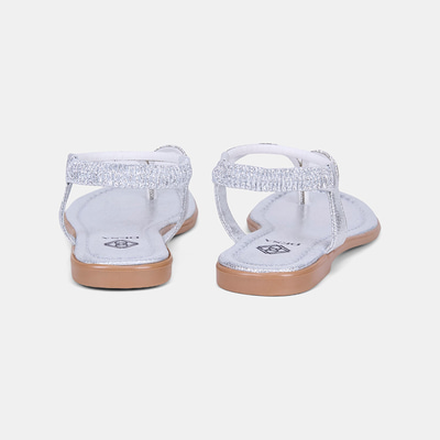 Kadın Gümüş Arkası Lastikli Taş Detaylı Parmak Arası Sandalet