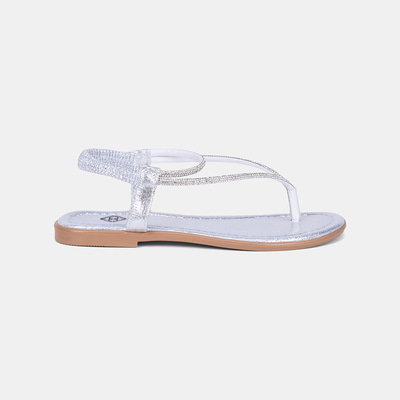 Kadın Gümüş Arkası Lastikli Taş Detaylı Parmak Arası Sandalet