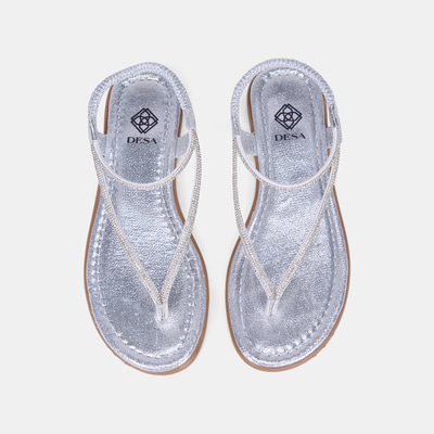 Kadın Gümüş Arkası Lastikli Taş Detaylı Parmak Arası Sandalet