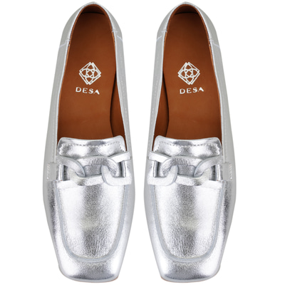 Kadın Gümüş Deri Loafer