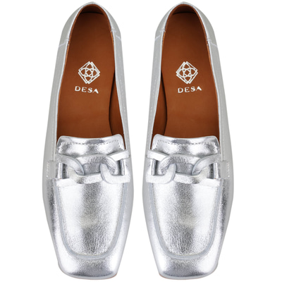 Kadın Gümüş Deri Loafer