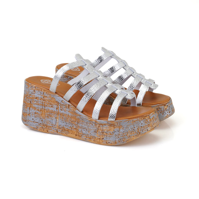 Kadın Gümüş Dolgu Topuklu Deri Terlik