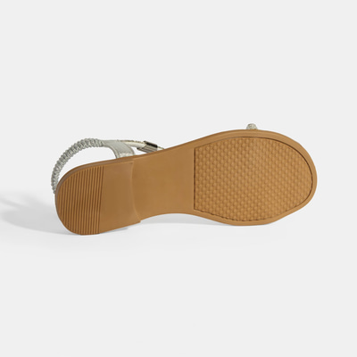 Kadın Gümüş Lastik Bantlı Taşlı Sandalet