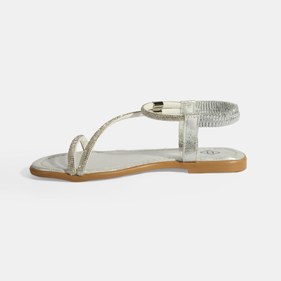 Kadın Gümüş Lastik Bantlı Taşlı Sandalet