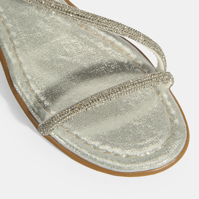 Kadın Gümüş Lastik Bantlı Taşlı Sandalet