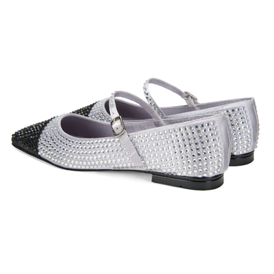 Kadın Gümüş Parlak Taş Detaylı Mary Jane Babet