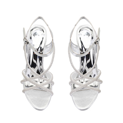 Kadın Gümüş Parlak Taş Detaylı Topuklu Abiye