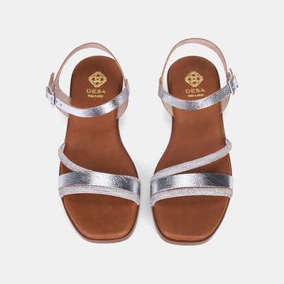 Kadın Gümüş Taş İşlemeli İnce Bantlı Deri Sandalet