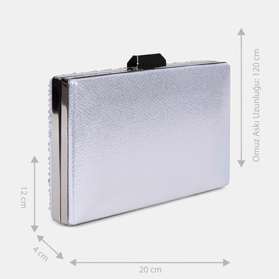 Kadın Gümüş Taş İşlemeli Zincir Askılı Abiye Clutch