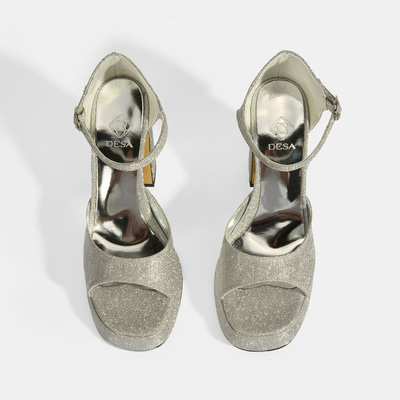 Kadın Gümüş Toka Detaylı Topuklu Abiye Sandalet