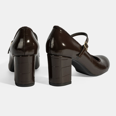 Kadın Kahve Ayarlanabilir Metal Tokalı Mary Jane Topuklu Ayakkabı