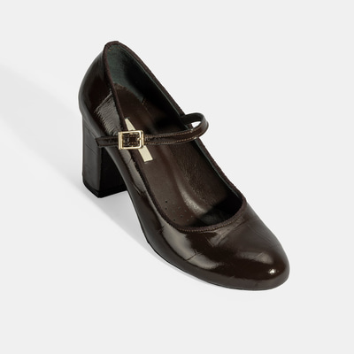 Kadın Kahve Ayarlanabilir Metal Tokalı Mary Jane Topuklu Ayakkabı