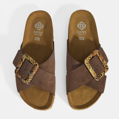 Kadın Kahve Ayarlanabilir Toka Detaylı Süet Terlik