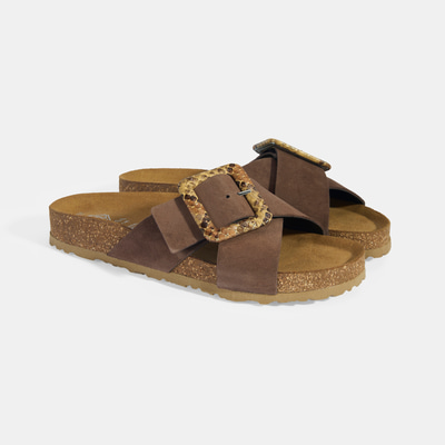 Kadın Kahve Ayarlanabilir Toka Detaylı Süet Terlik