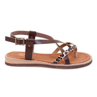 Kadın Kahve Ayarlanabilir Tokalı Deri Sandalet