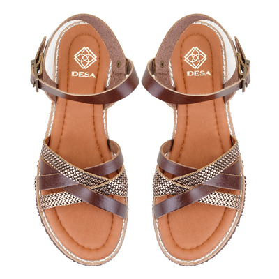 Kadın Kahve Ayarlanabilir Tokalı Deri Sandalet