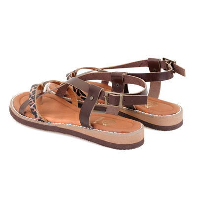 Kadın Kahve Ayarlanabilir Tokalı Deri Sandalet