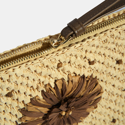 Kadın Kahve Çiçek Detaylı Hasır El Çantası