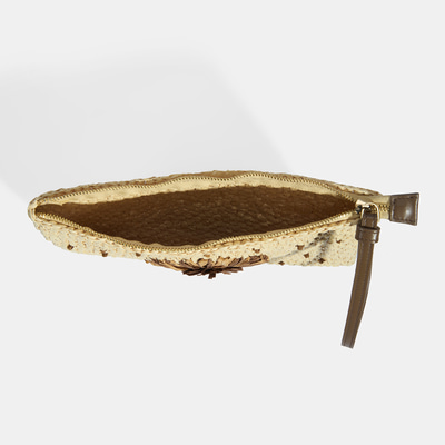 Kadın Kahve Çiçek Detaylı Hasır El Çantası