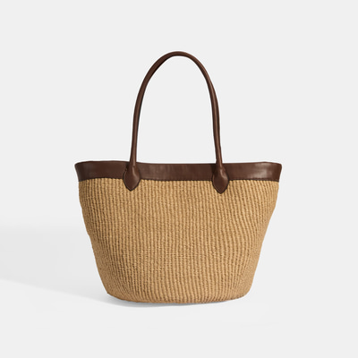 Kadın Kahve Çiçek Detaylı Hasır Omuz Çantası