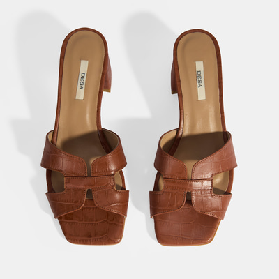 Kadın Kahve Deri Topuklu Terlik