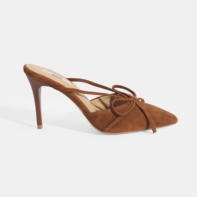 Kadın Kahve Fiyonk Detaylı Süet Topuklu Abiye Ayakkabı