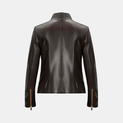 Kadın Kahve Hakim Yakalı Fit Deri Ceket