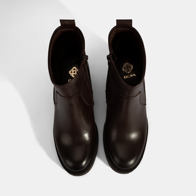 Kadın Kahve Kalın Topuklu Deri Bot