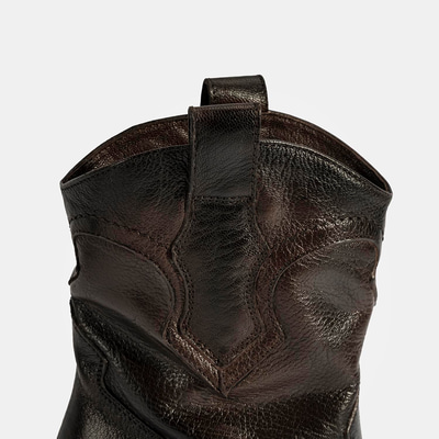 Kadın Kahve Kalın Topuklu Deri Bot