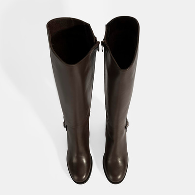 Kadın Kahve Kalın Topuklu Deri Çizme