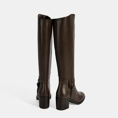 Kadın Kahve Kalın Topuklu Deri Çizme