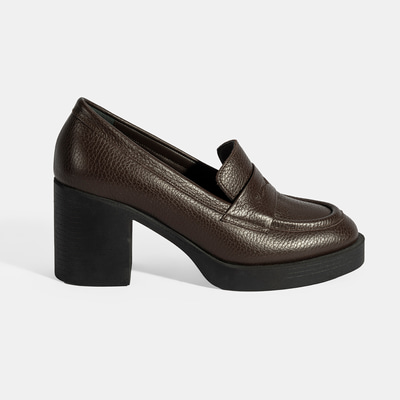 Kadın Kahve Kalın Topuklu Deri Loafer