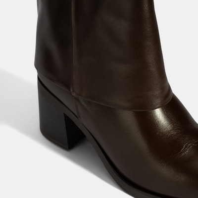 Kadın Kahve Katlama Detaylı Topuklu Deri Bot