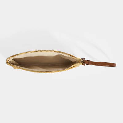 Kadın Kahve Köpek Nakışlı Hasır Clutch