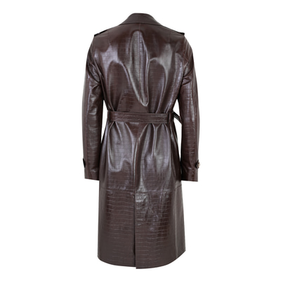 Kadın Kahve Kroko Baskılı Deri Trençkot