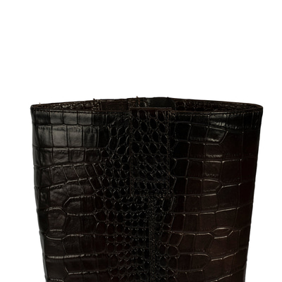 Kadın Kahve Kroko Baskılı Kalın Topuklu Deri Çizme