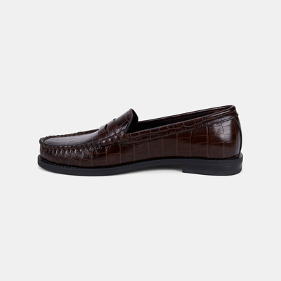 Kadın Kahve Kroko Baskılı Klasik Deri Loafer