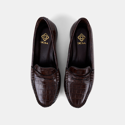 Kadın Kahve Kroko Baskılı Klasik Deri Loafer