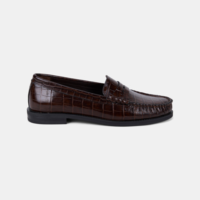 Kadın Kahve Kroko Baskılı Klasik Deri Loafer
