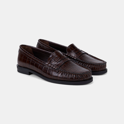 Kadın Kahve Kroko Baskılı Klasik Deri Loafer