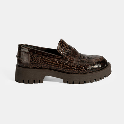 Kadın Kahve Kroko Basklı Deri Loafer