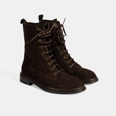 Kadın Kahve Lastik Detaylı Bağcıklı Süet Postal Bot