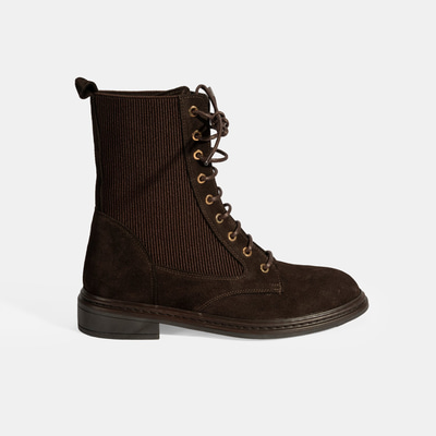 Kadın Kahve Lastik Detaylı Bağcıklı Süet Postal Bot