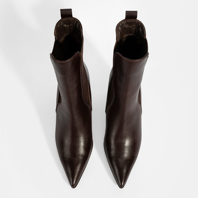 Kadın Kahve Lastikli Topuklu Deri Bot