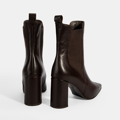 Kadın Kahve Lastikli Topuklu Deri Bot