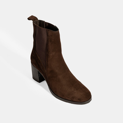 Kadın Kahve Lastikli Topuklu Süet Bot