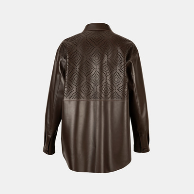 Kadın Kahve Lazer Kesimli Geometrik Desenli Deri Gömlek