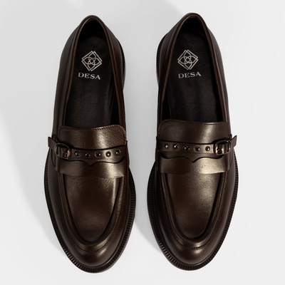 Kadın Kahve Metal Toka Detaylı Deri Loafer